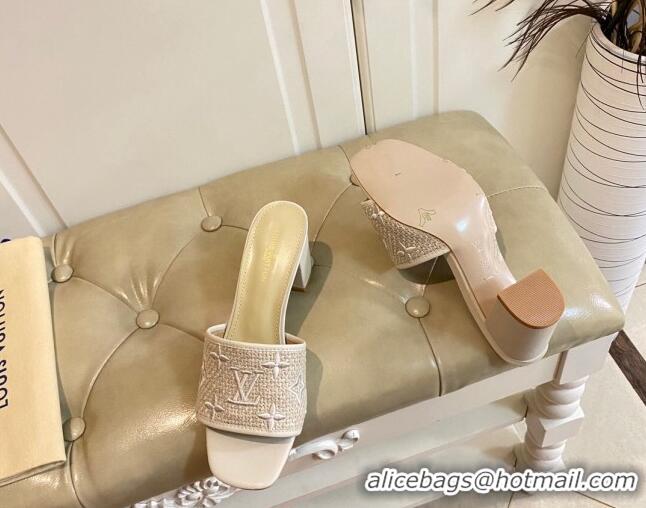 Perfect Louis Vuitton Wove Fabric Heel Slide Sandals 6.5cm beige 711130