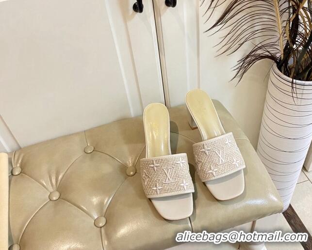 Perfect Louis Vuitton Wove Fabric Heel Slide Sandals 6.5cm beige 711130