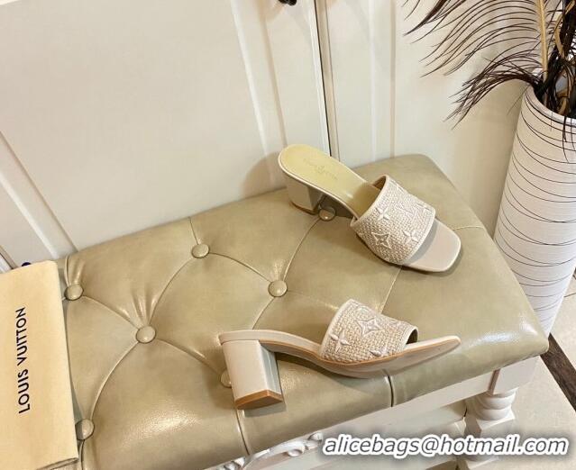 Perfect Louis Vuitton Wove Fabric Heel Slide Sandals 6.5cm beige 711130