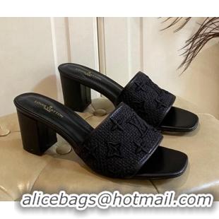 AAAAA Louis Vuitton Wove Fabric Heel Slide Sandals 6.5cm Black 711131