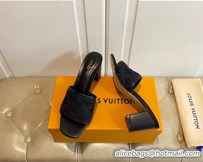 AAAAA Louis Vuitton Wove Fabric Heel Slide Sandals 6.5cm Black 711131