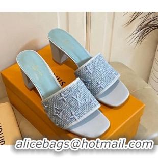 Best Price Louis Vuitton Wove Fabric Heel Slide Sandals 6.5cm Light Blue 711132