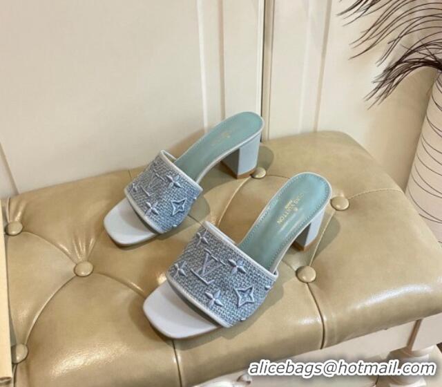 Best Price Louis Vuitton Wove Fabric Heel Slide Sandals 6.5cm Light Blue 711132