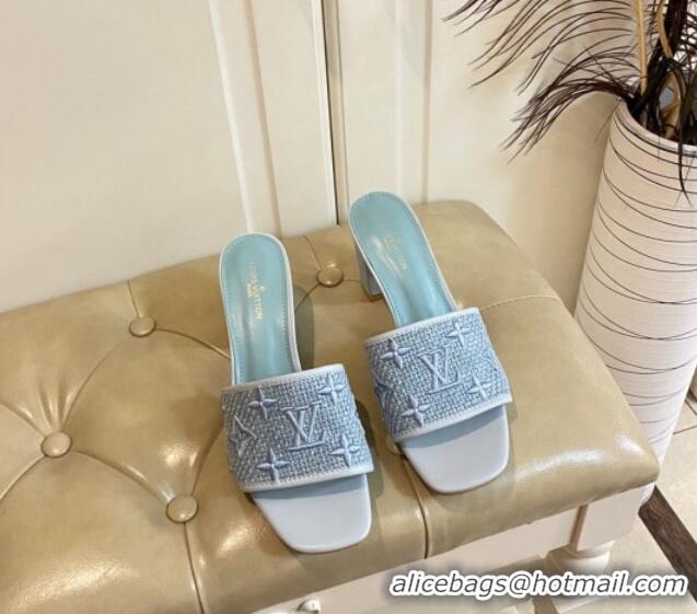 Best Price Louis Vuitton Wove Fabric Heel Slide Sandals 6.5cm Light Blue 711132