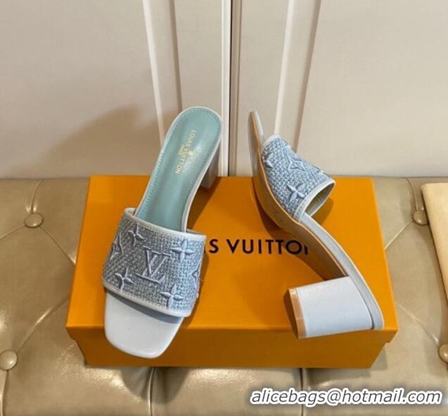 Best Price Louis Vuitton Wove Fabric Heel Slide Sandals 6.5cm Light Blue 711132