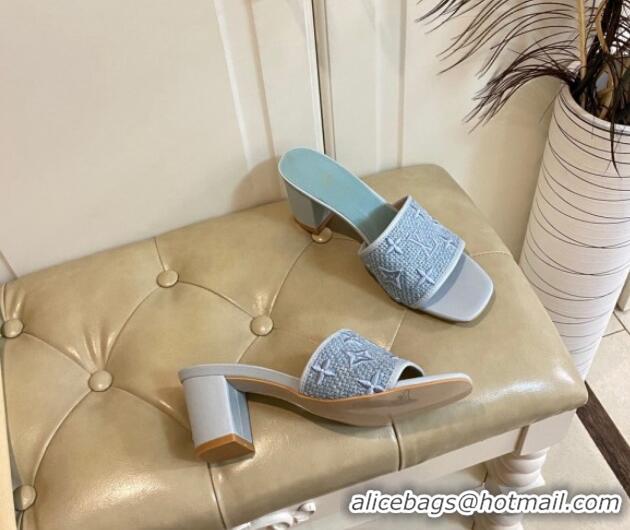 Best Price Louis Vuitton Wove Fabric Heel Slide Sandals 6.5cm Light Blue 711132