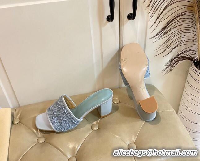 Best Price Louis Vuitton Wove Fabric Heel Slide Sandals 6.5cm Light Blue 711132