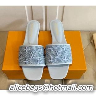 Best Product Louis Vuitton Wove Fabric Flat Slide Sandals Light Blue 711134