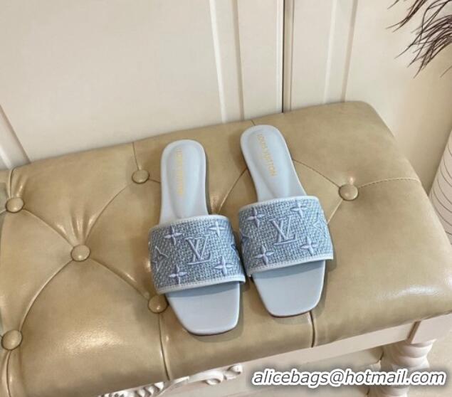 Best Product Louis Vuitton Wove Fabric Flat Slide Sandals Light Blue 711134