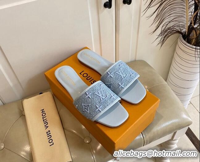 Best Product Louis Vuitton Wove Fabric Flat Slide Sandals Light Blue 711134