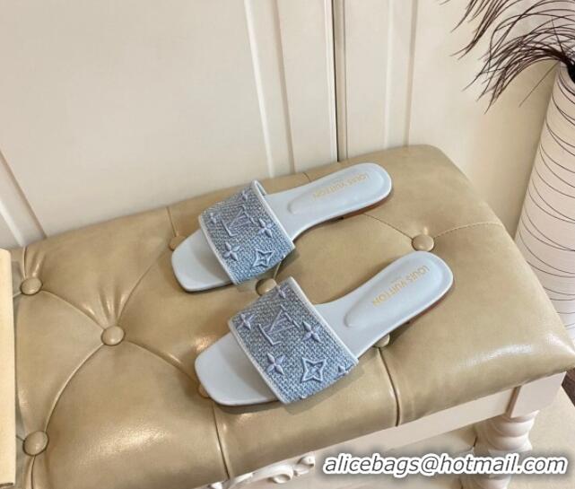 Best Product Louis Vuitton Wove Fabric Flat Slide Sandals Light Blue 711134