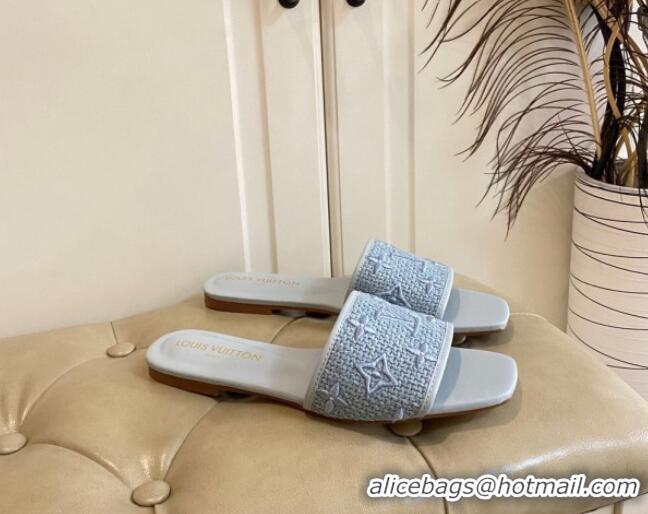 Best Product Louis Vuitton Wove Fabric Flat Slide Sandals Light Blue 711134