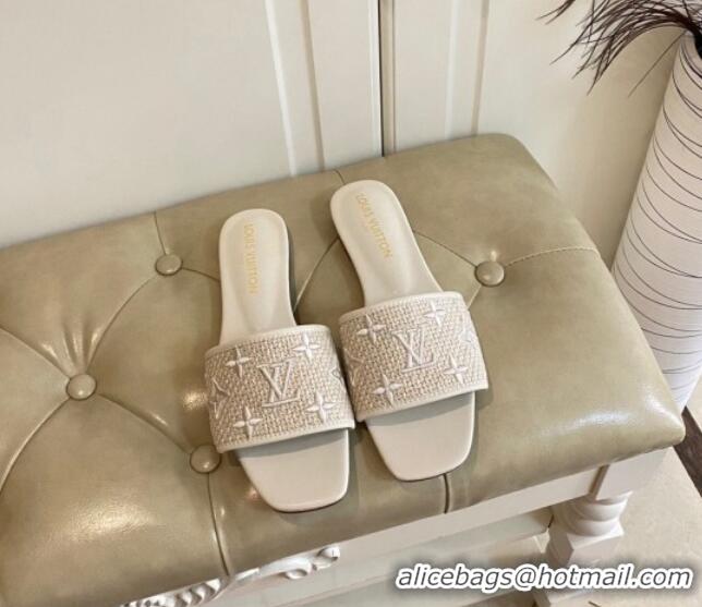 Top Grade Louis Vuitton Wove Fabric Flat Slide Sandals Beige 711135