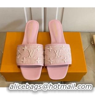 Purchase Louis Vuitton Wove Fabric Flat Slide Sandals Light Pink 711137