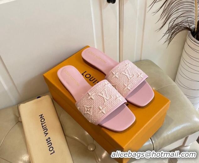 Purchase Louis Vuitton Wove Fabric Flat Slide Sandals Light Pink 711137