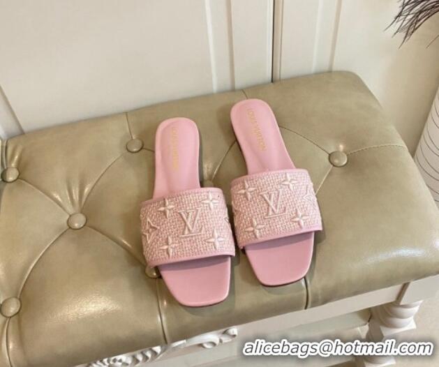 Purchase Louis Vuitton Wove Fabric Flat Slide Sandals Light Pink 711137