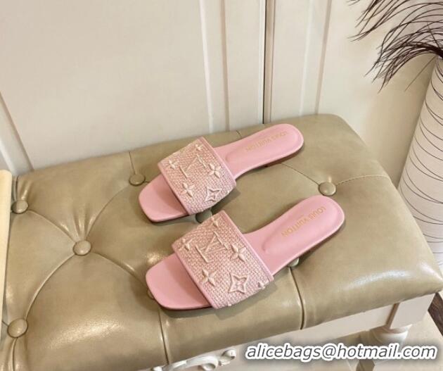 Purchase Louis Vuitton Wove Fabric Flat Slide Sandals Light Pink 711137