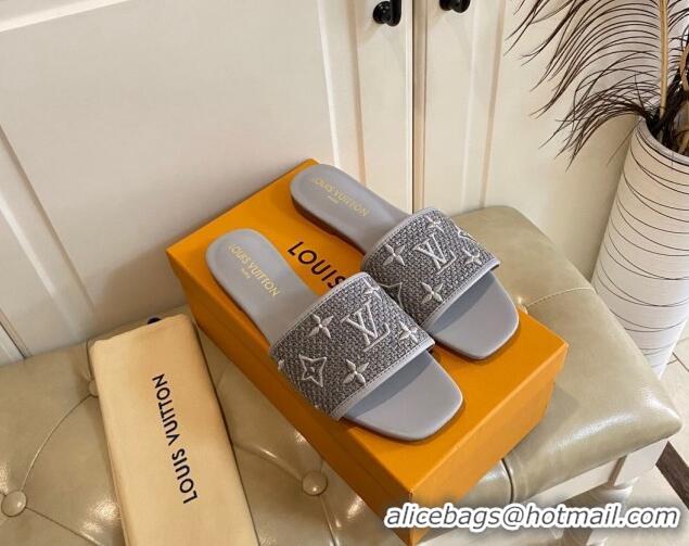 Good Looking Louis Vuitton Wove Fabric Flat Slide Sandals Grey 711138