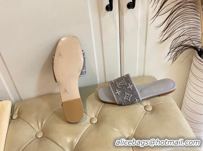 Good Looking Louis Vuitton Wove Fabric Flat Slide Sandals Grey 711138