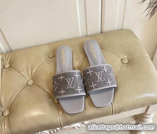 Good Looking Louis Vuitton Wove Fabric Flat Slide Sandals Grey 711138