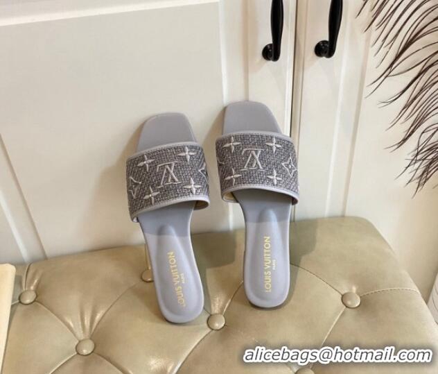 Good Looking Louis Vuitton Wove Fabric Flat Slide Sandals Grey 711138