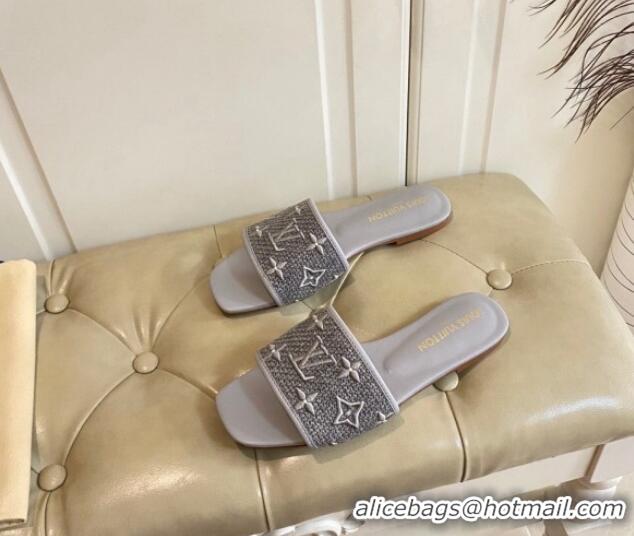 Good Looking Louis Vuitton Wove Fabric Flat Slide Sandals Grey 711138