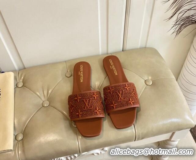 Good Product Louis Vuitton Wove Fabric Flat Slide Sandals Brown 711139