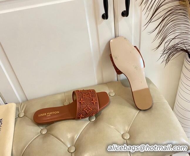 Good Product Louis Vuitton Wove Fabric Flat Slide Sandals Brown 711139