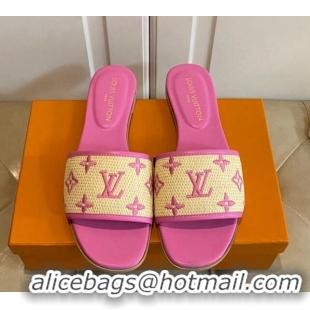 Unique Style Louis Vuitton Flat Slide Sandals in Straw and Lambskin Pink 711140