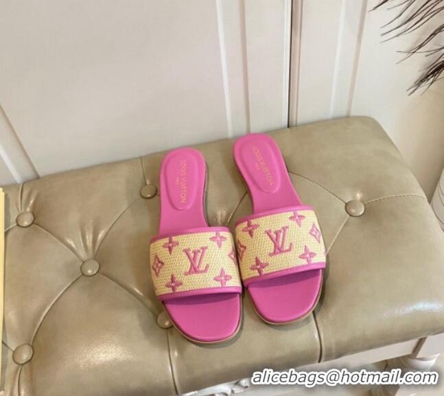 Unique Style Louis Vuitton Flat Slide Sandals in Straw and Lambskin Pink 711140