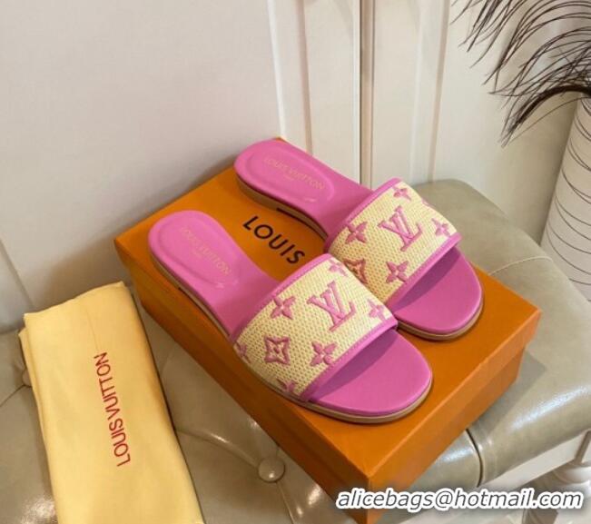 Unique Style Louis Vuitton Flat Slide Sandals in Straw and Lambskin Pink 711140