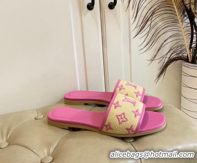 Unique Style Louis Vuitton Flat Slide Sandals in Straw and Lambskin Pink 711140