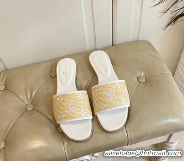 Grade Quality Louis Vuitton Flat Slide Sandals in Straw and Lambskin White 711141