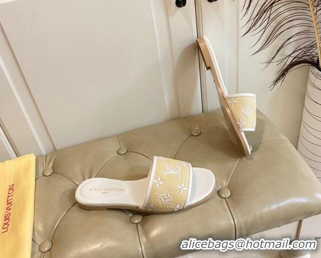 Grade Quality Louis Vuitton Flat Slide Sandals in Straw and Lambskin White 711141