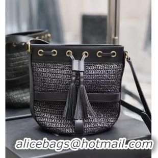 Super Quality SAINT LAURENT IN RAFFIA AND LEATHER Shoulder Bag Y998223 BLACK