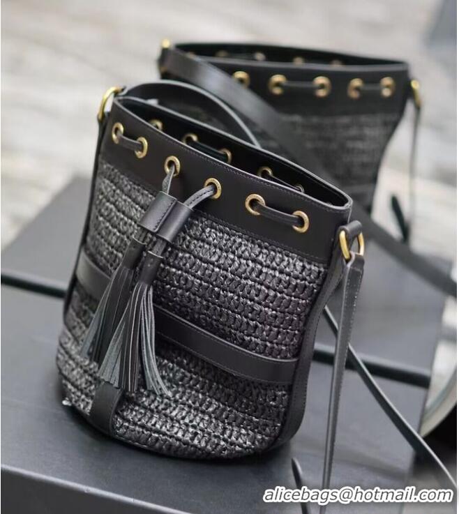 Super Quality SAINT LAURENT IN RAFFIA AND LEATHER Shoulder Bag Y998223 BLACK