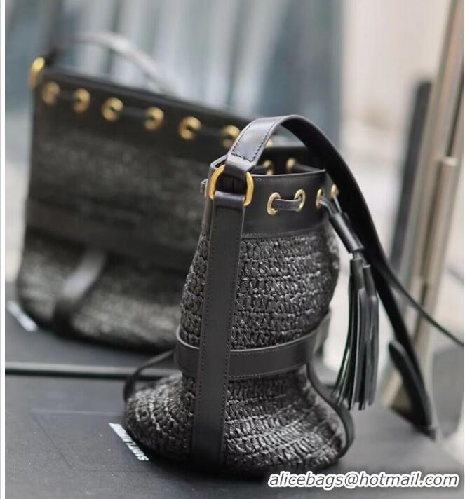 Super Quality SAINT LAURENT IN RAFFIA AND LEATHER Shoulder Bag Y998223 BLACK