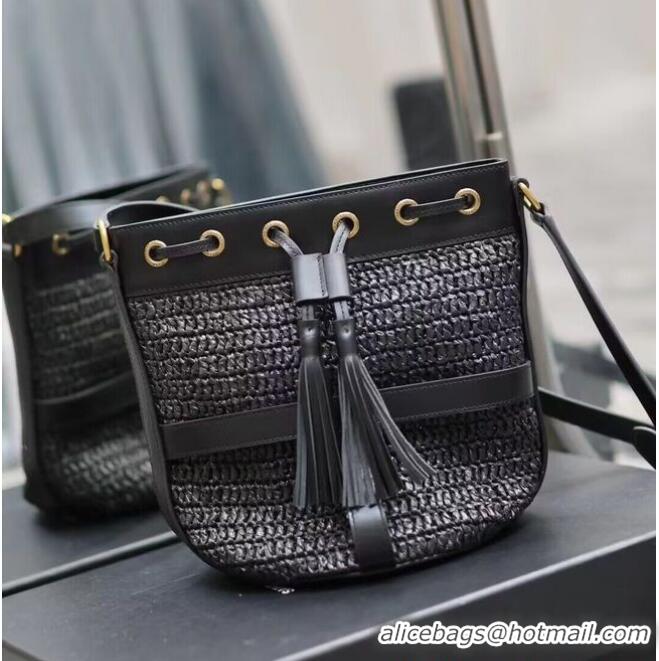 Super Quality SAINT LAURENT IN RAFFIA AND LEATHER Shoulder Bag Y998223 BLACK