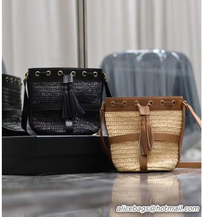 Super Quality SAINT LAURENT IN RAFFIA AND LEATHER Shoulder Bag Y998223 BLACK