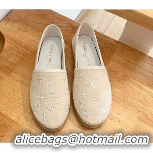 Low Price Louis Vuitton Starboard Flat Espadrilles in Monogram Embroidered Cotton Beige/White 711146