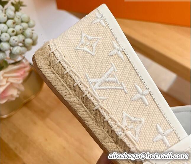 Low Price Louis Vuitton Starboard Flat Espadrilles in Monogram Embroidered Cotton Beige/White 711146