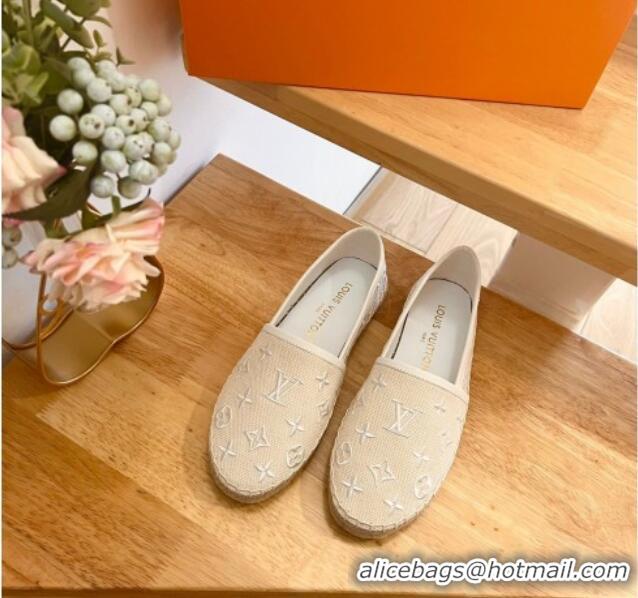 Low Price Louis Vuitton Starboard Flat Espadrilles in Monogram Embroidered Cotton Beige/White 711146