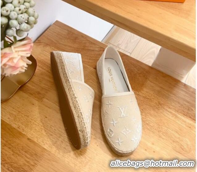 Low Price Louis Vuitton Starboard Flat Espadrilles in Monogram Embroidered Cotton Beige/White 711146