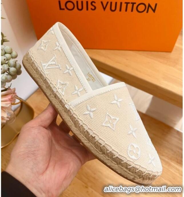 Low Price Louis Vuitton Starboard Flat Espadrilles in Monogram Embroidered Cotton Beige/White 711146