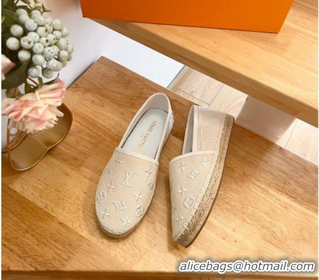 Low Price Louis Vuitton Starboard Flat Espadrilles in Monogram Embroidered Cotton Beige/White 711146