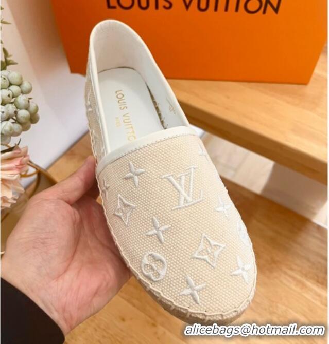 Low Price Louis Vuitton Starboard Flat Espadrilles in Monogram Embroidered Cotton Beige/White 711146