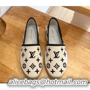 Perfect Louis Vuitton Starboard Flat Espadrilles in Monogram Embroidered Cotton Beige/Black 711147