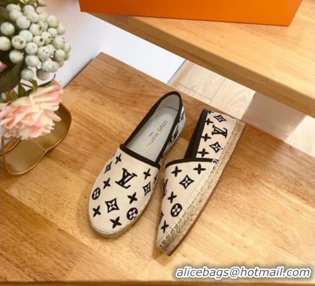 Perfect Louis Vuitton Starboard Flat Espadrilles in Monogram Embroidered Cotton Beige/Black 711147