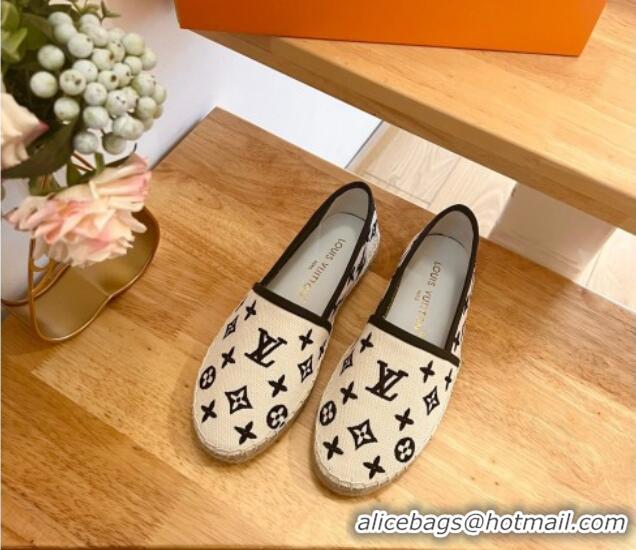 Perfect Louis Vuitton Starboard Flat Espadrilles in Monogram Embroidered Cotton Beige/Black 711147