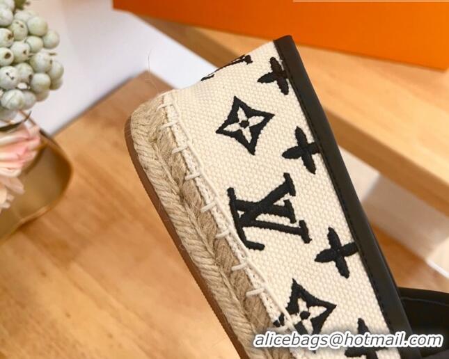 Perfect Louis Vuitton Starboard Flat Espadrilles in Monogram Embroidered Cotton Beige/Black 711147